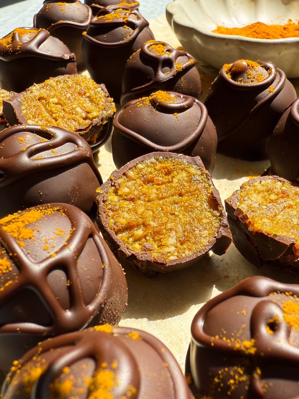 Cut truffle to show the filling.