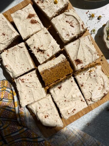 Decorated and cut cake.