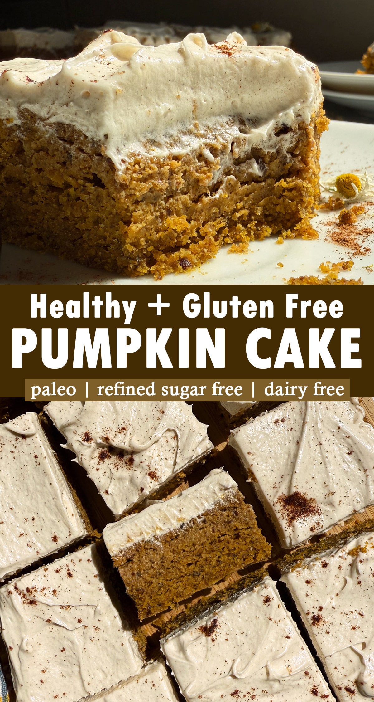 Pinterest image for gluten free pumpkin cake.