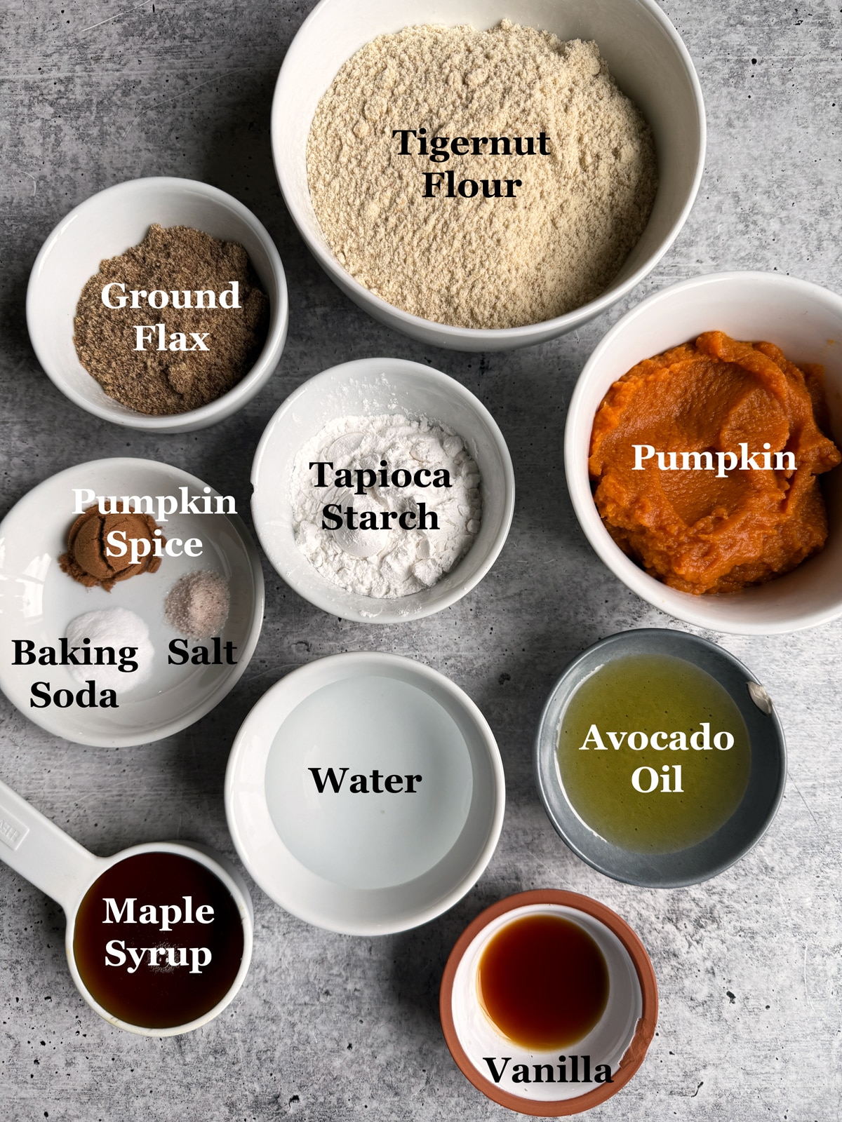 Ingredients in gluten free pumpkin cake.