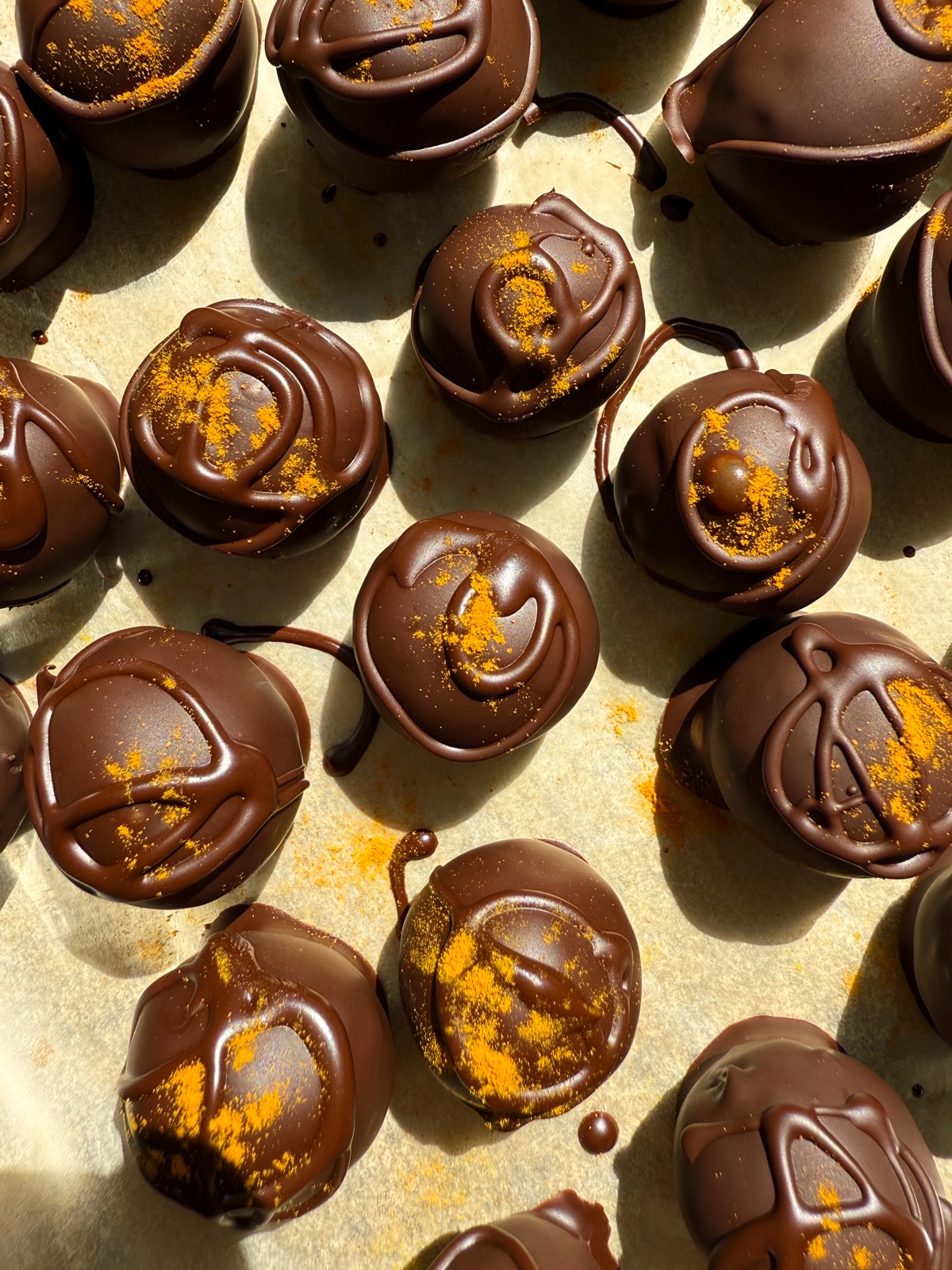 Freshly dipped truffles.