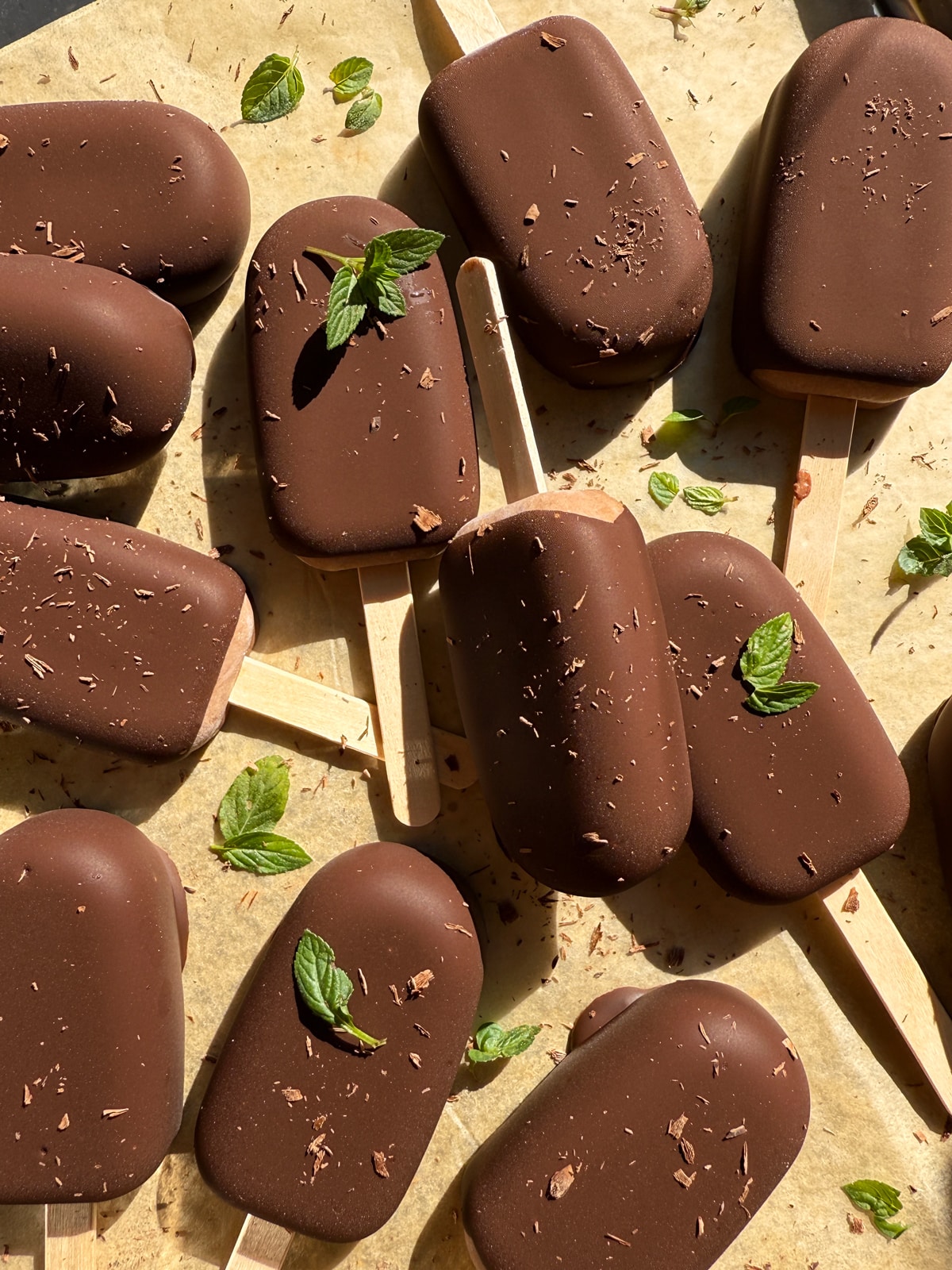 Chocolate mint ice cream bars with protein powder.