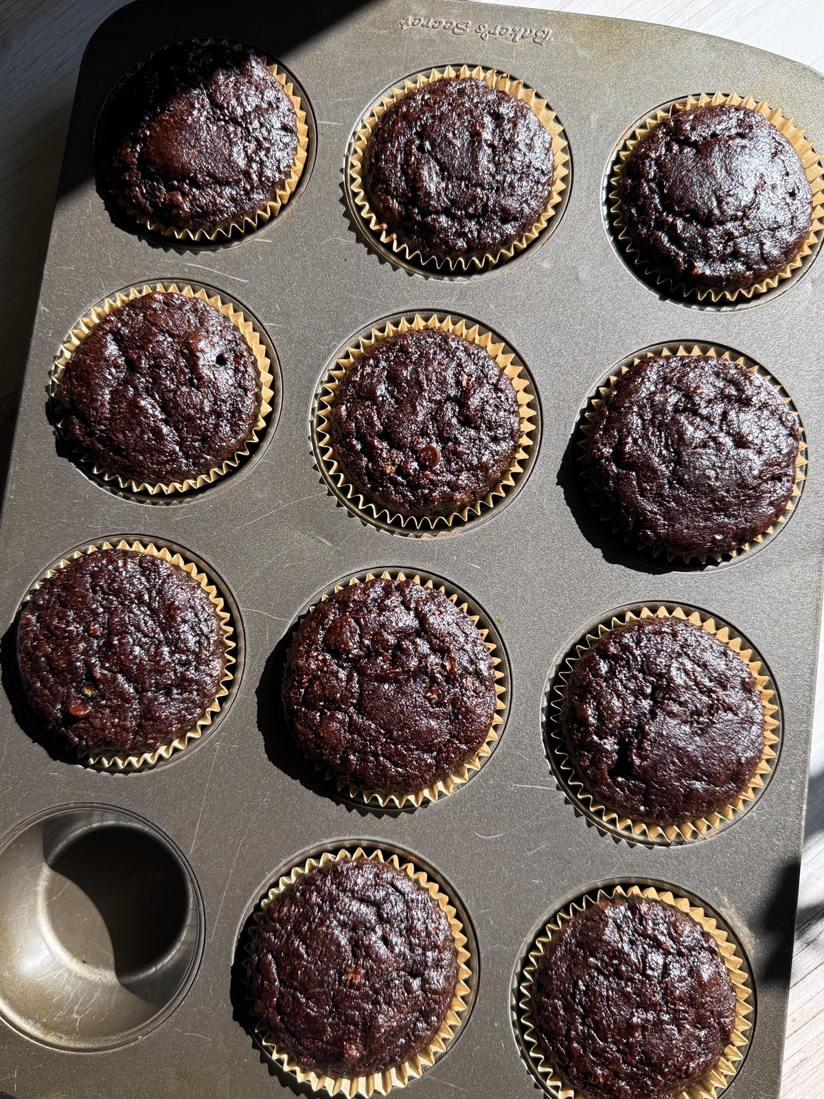 Baked muffins in muffin tin.
