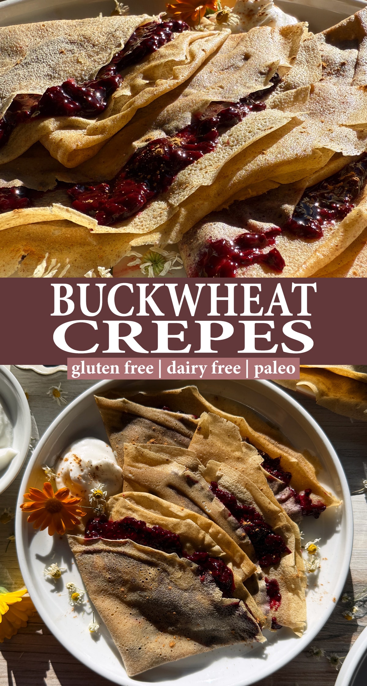 Pinterest image for buckwheat crepes.
