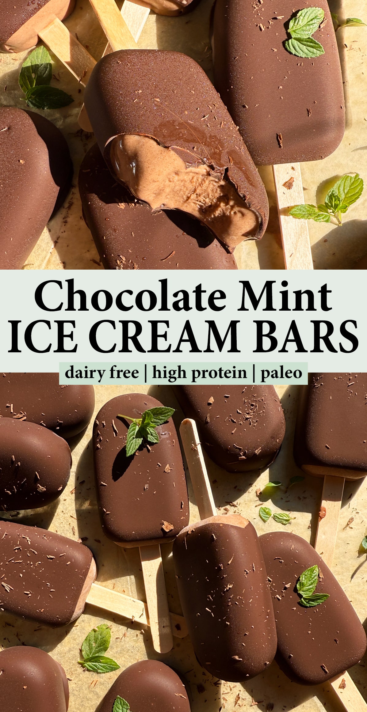 Pinterest image for chocolate mint ice cream bars.