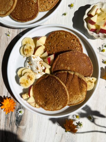 Plate of pancakes.