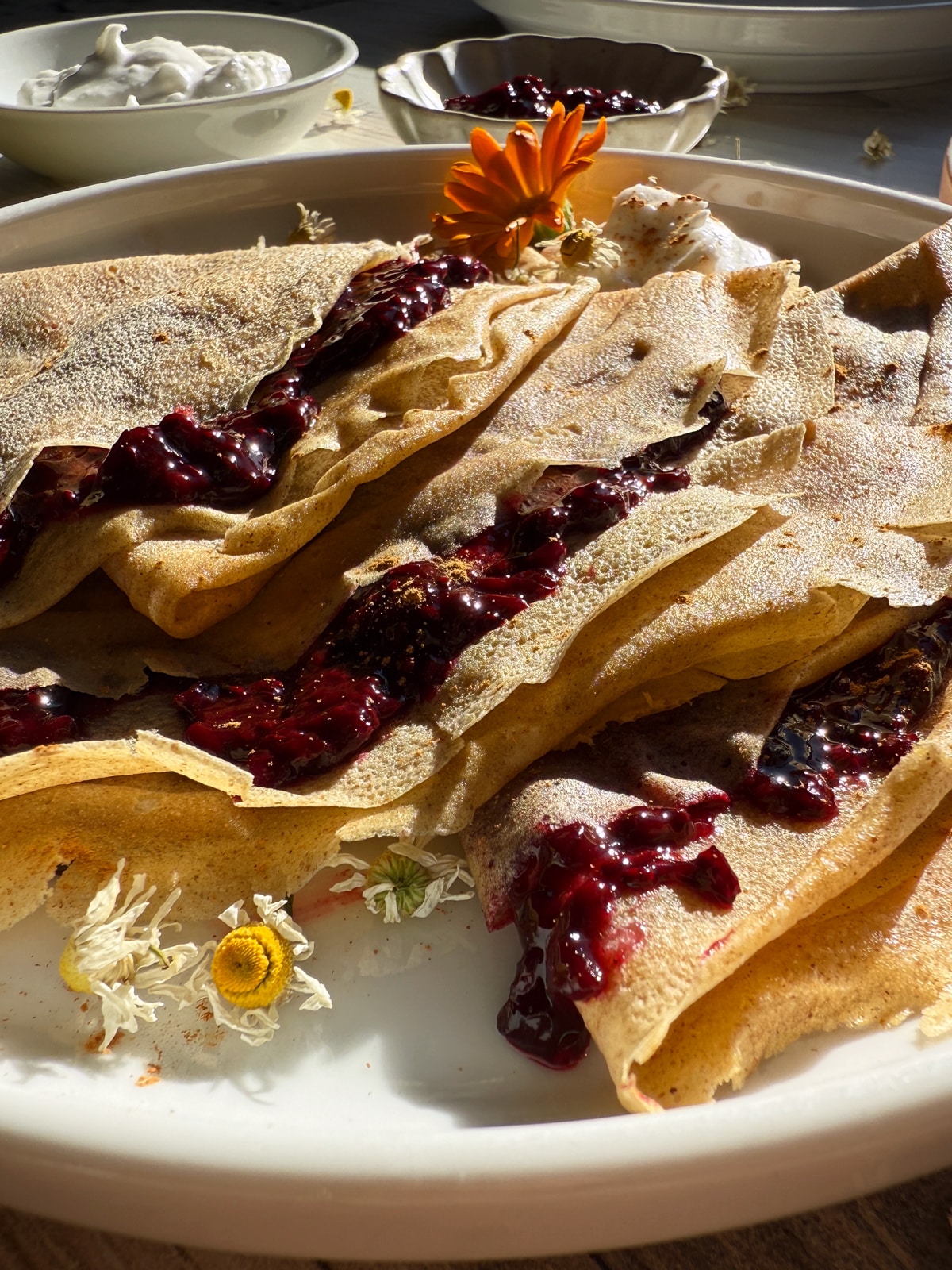 Side view of crepes.