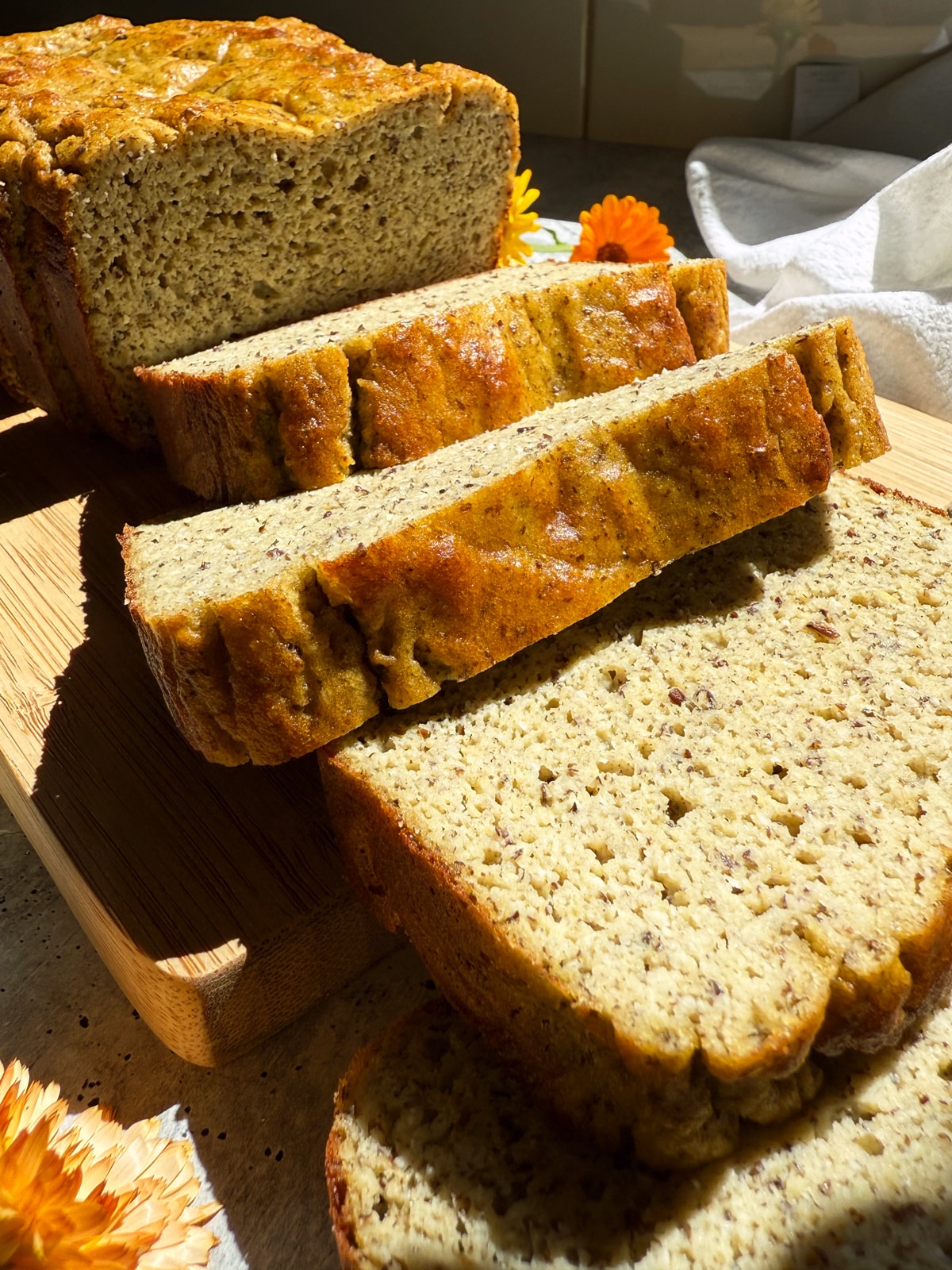 Side view of sliced bread.