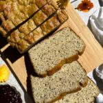 Pea protein bread on cutting board.