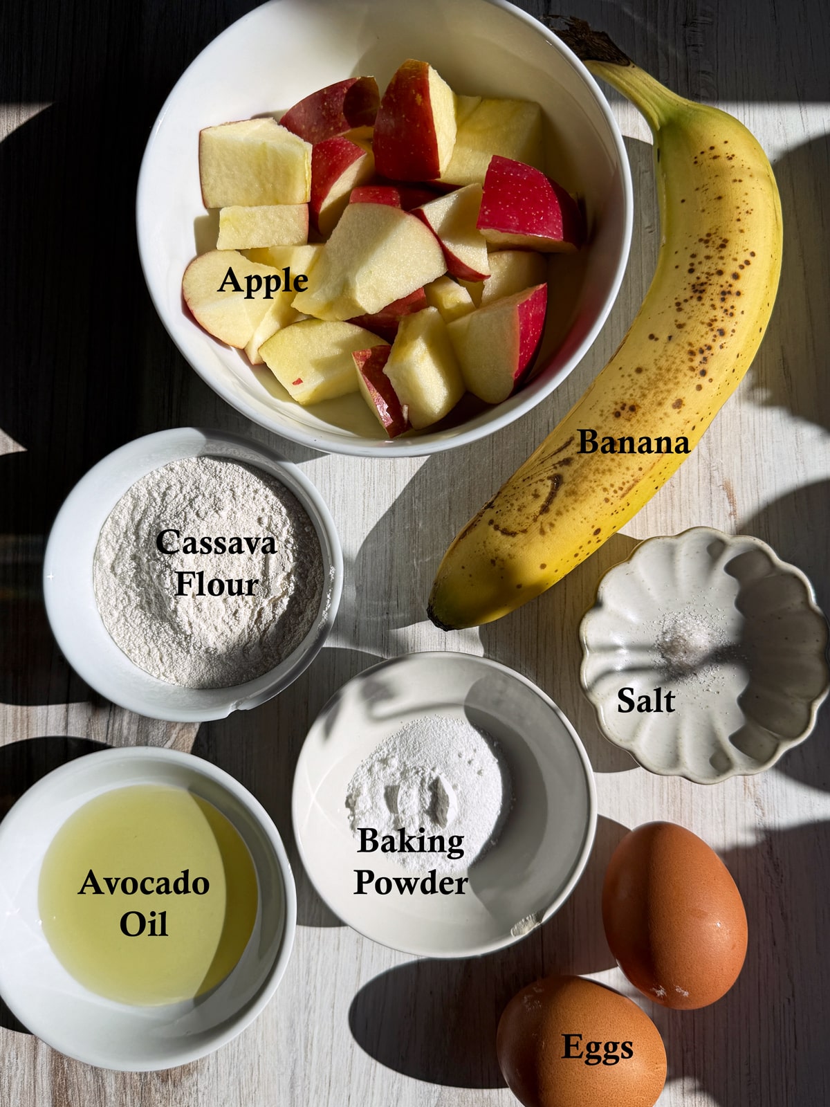 Ingredients in apple banana pancakes.