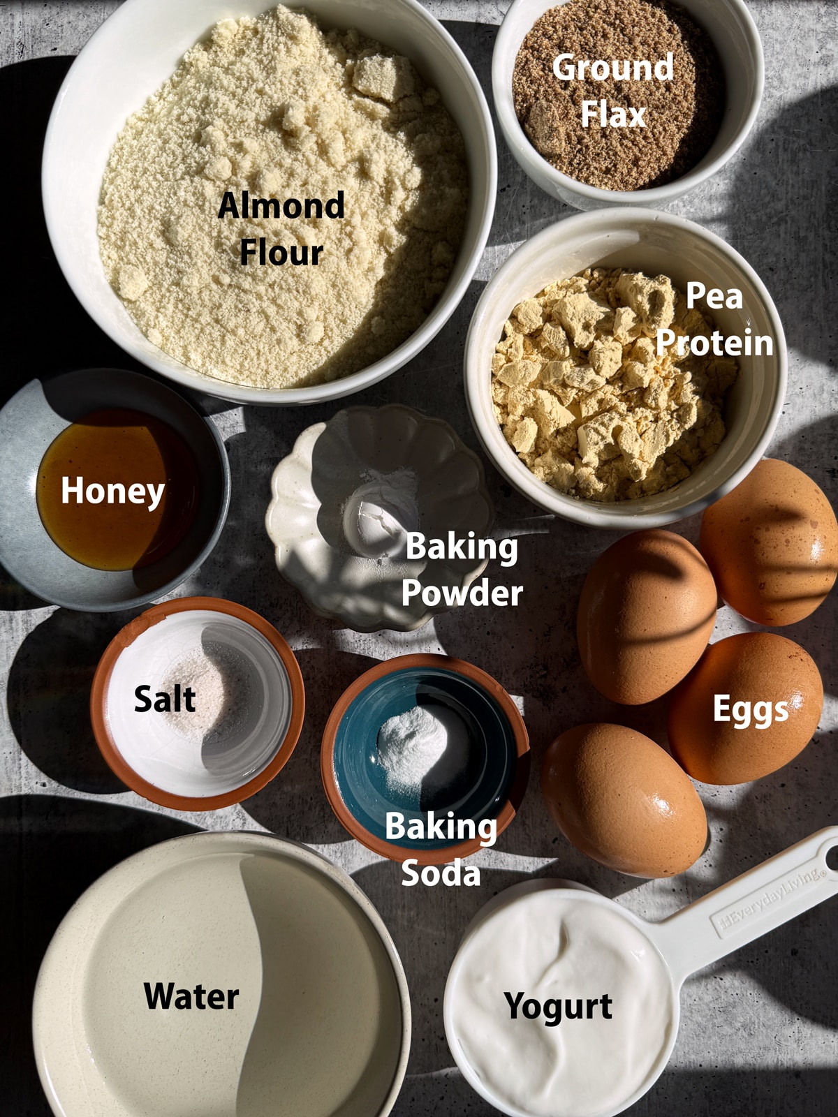 Ingredients needed to make gluten free pea protein bread.