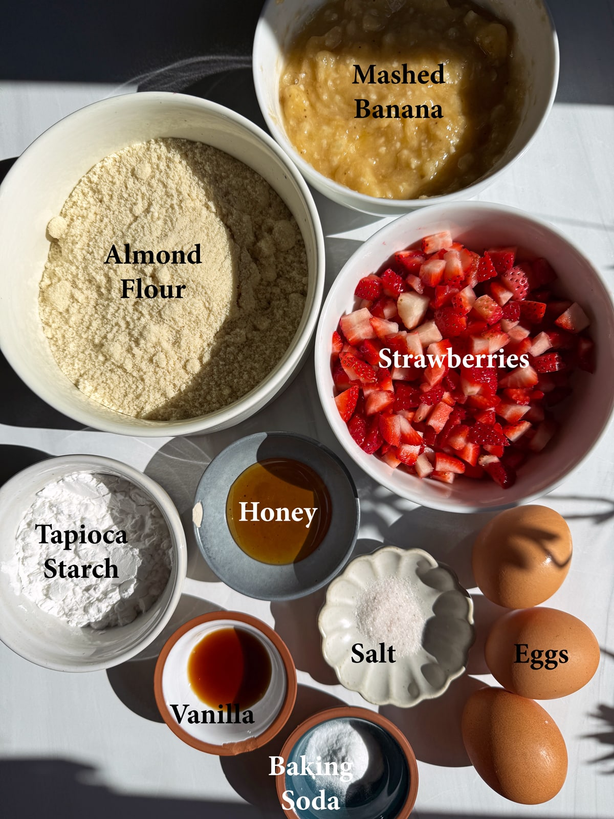 Ingredients in gluten free strawberry banana bread.