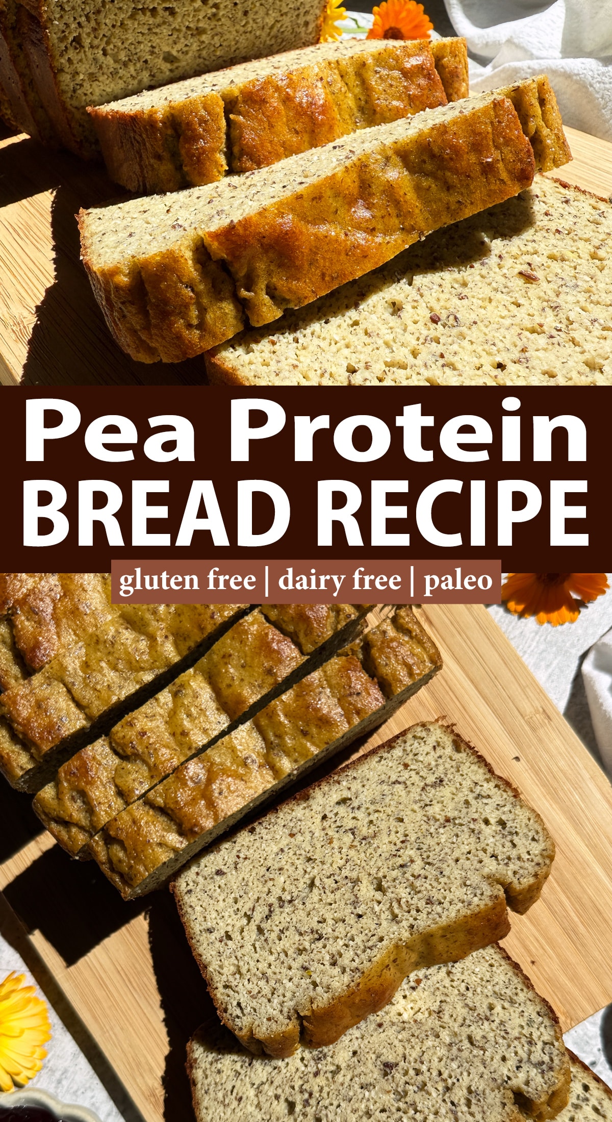 Pinterest image for pea protein bread recipe.
