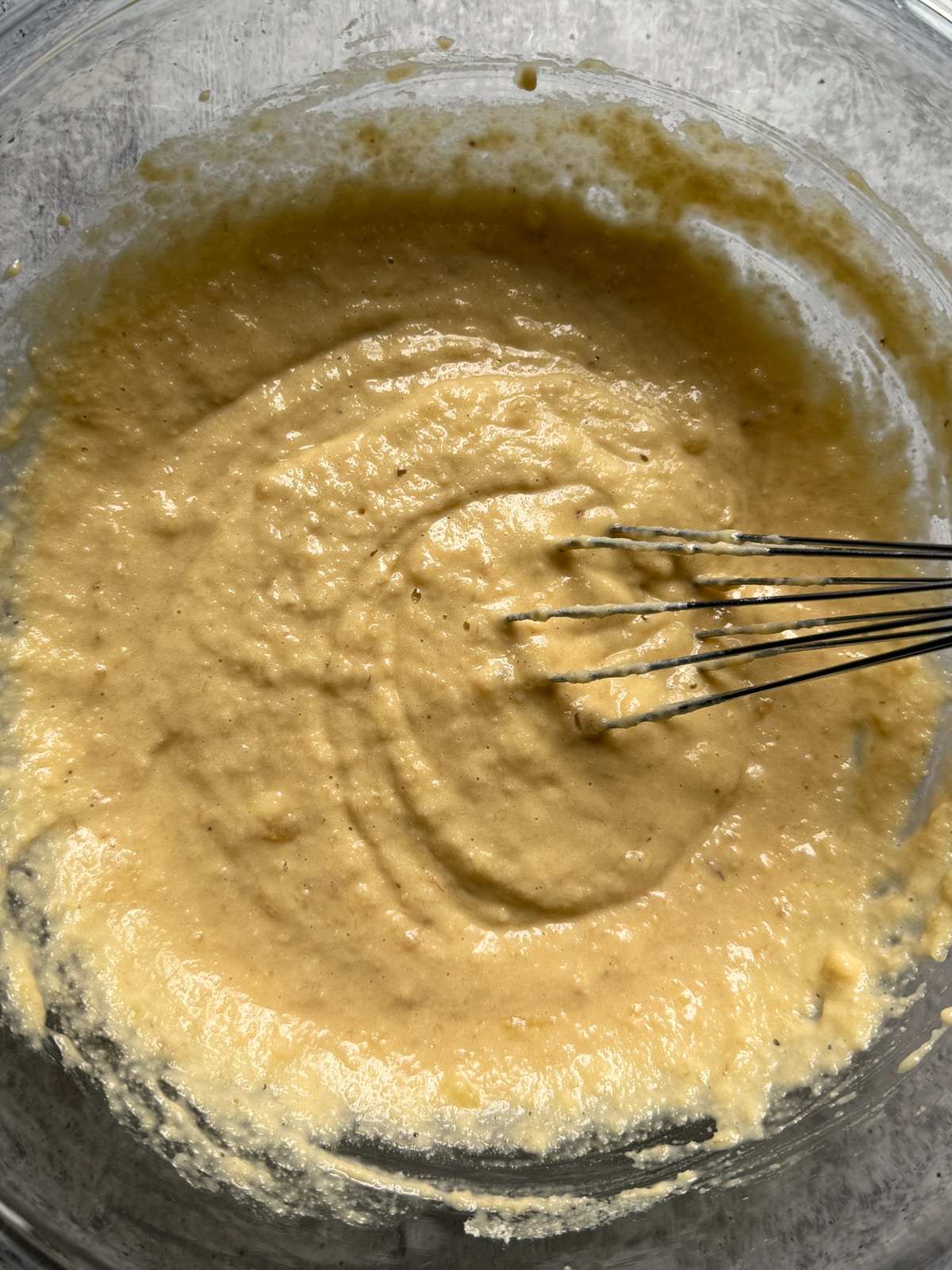 Batter for almond flour cinnamon swirl banana bread.