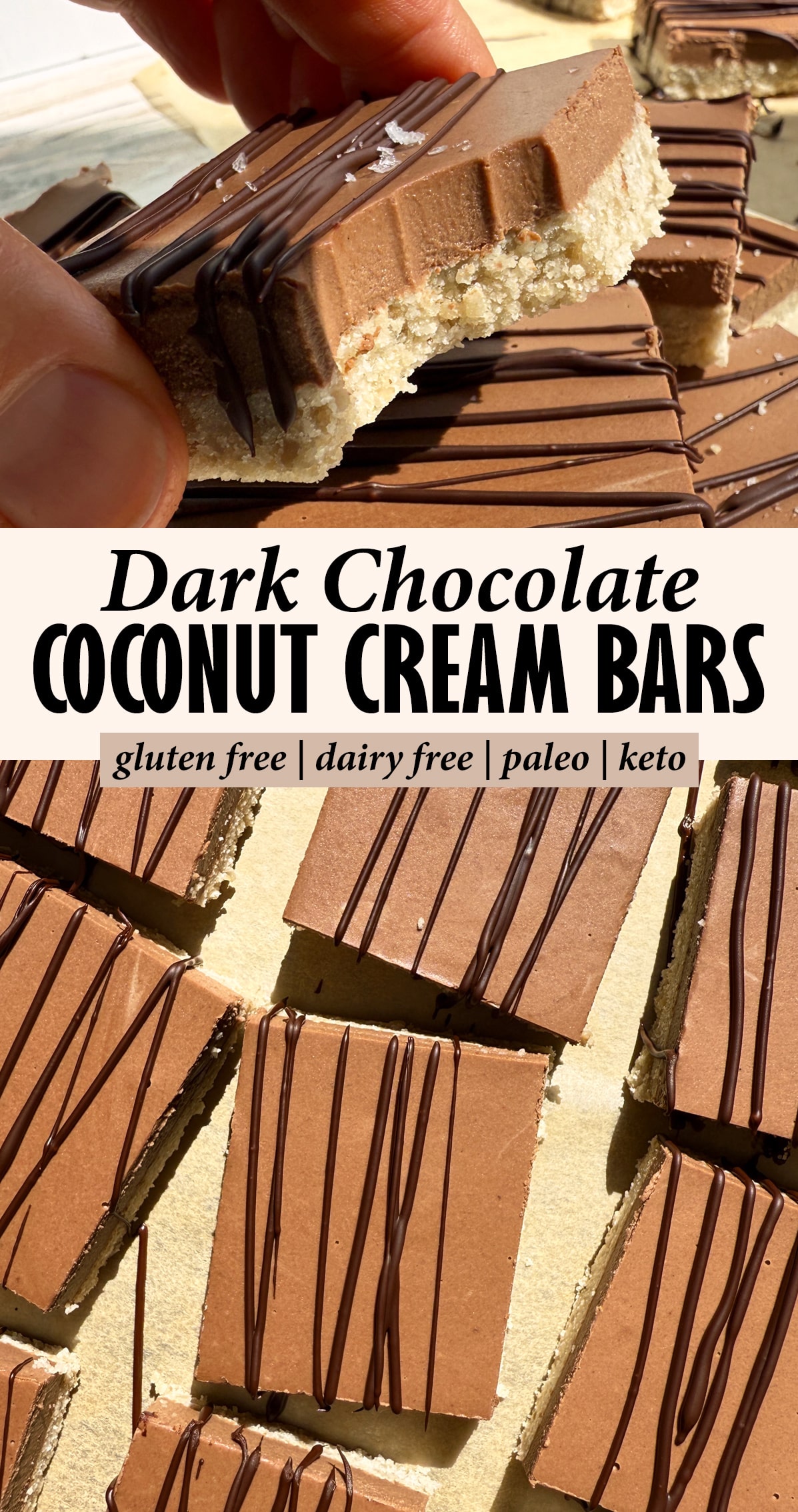 Pinterest image for dark chocolate coconut cream bars.