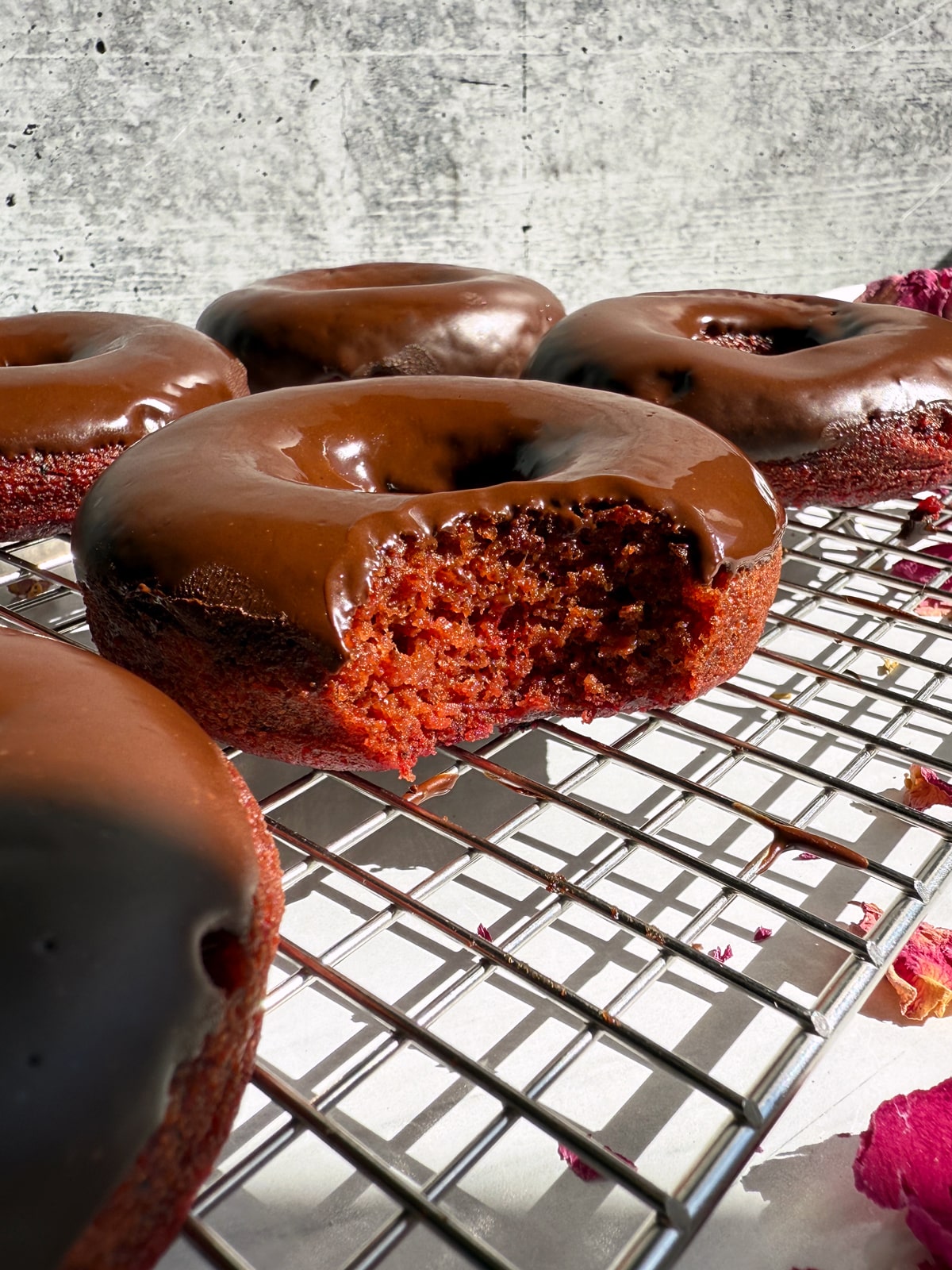 Bite of a donut to show the inside texture.