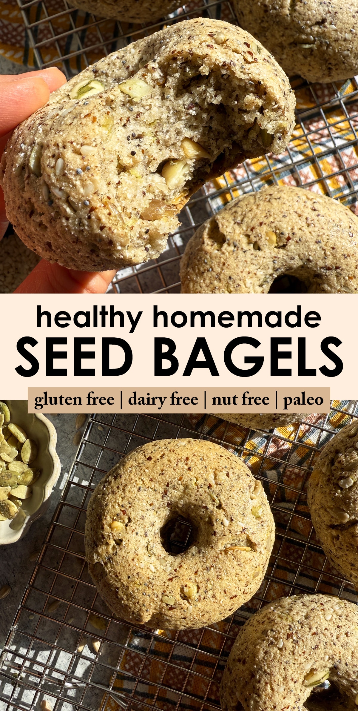 Pinterest image for healthy homemade seed bagels.