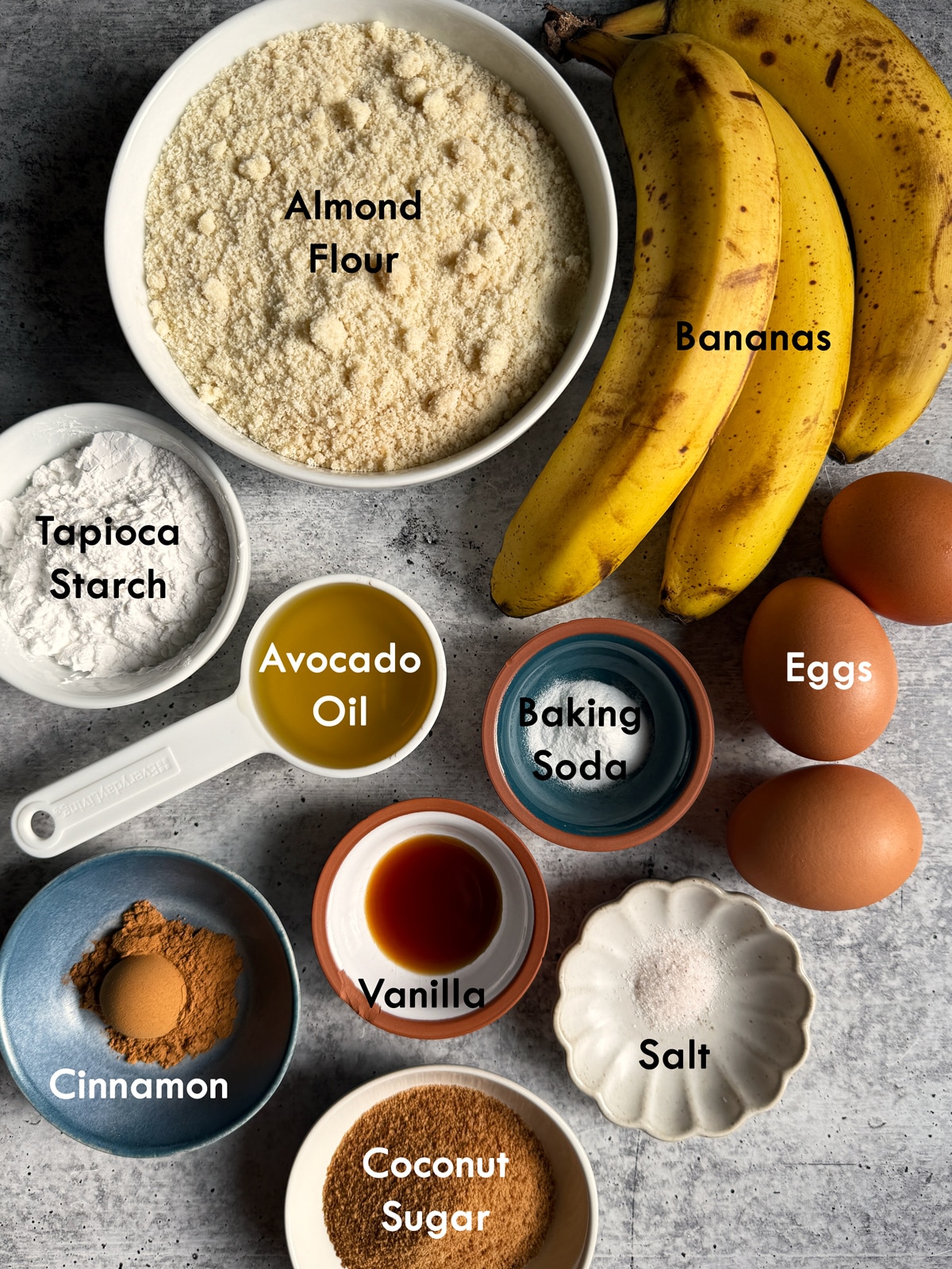 Ingredients in cinnamon swirl banana bread.