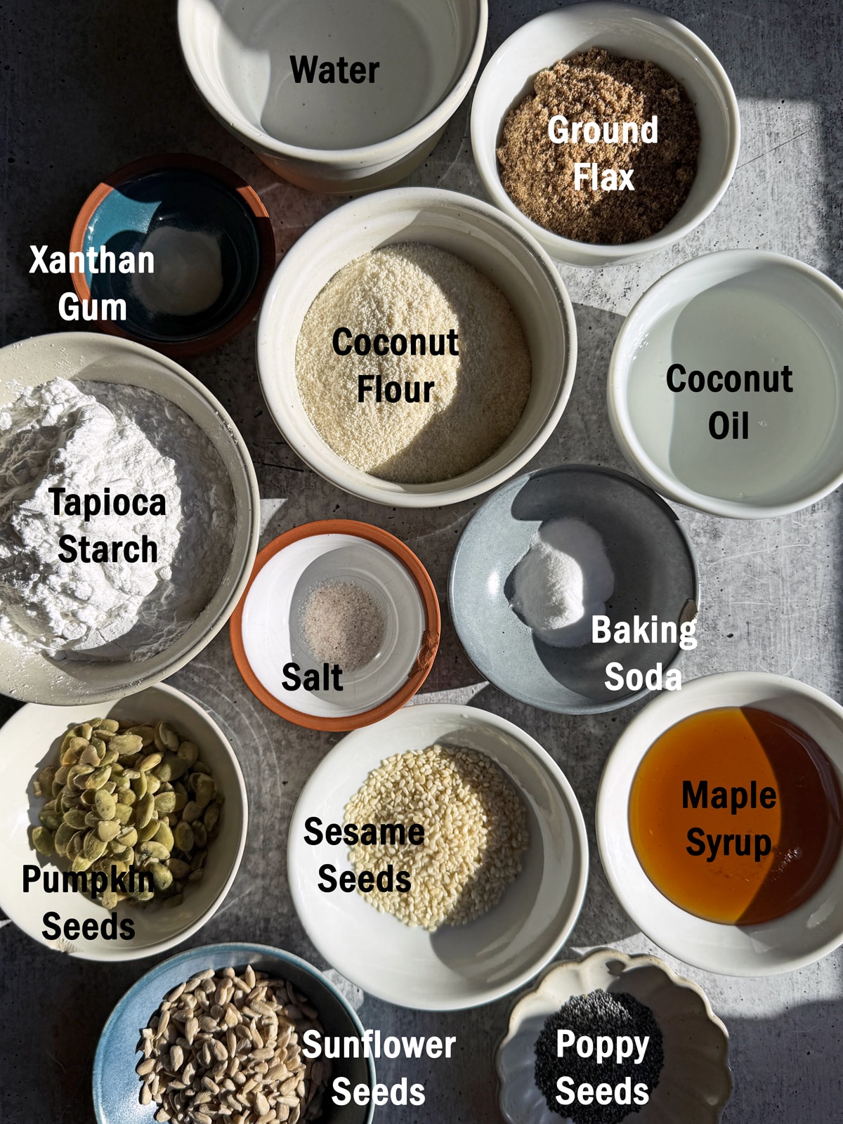 Ingredients in seed bagels.