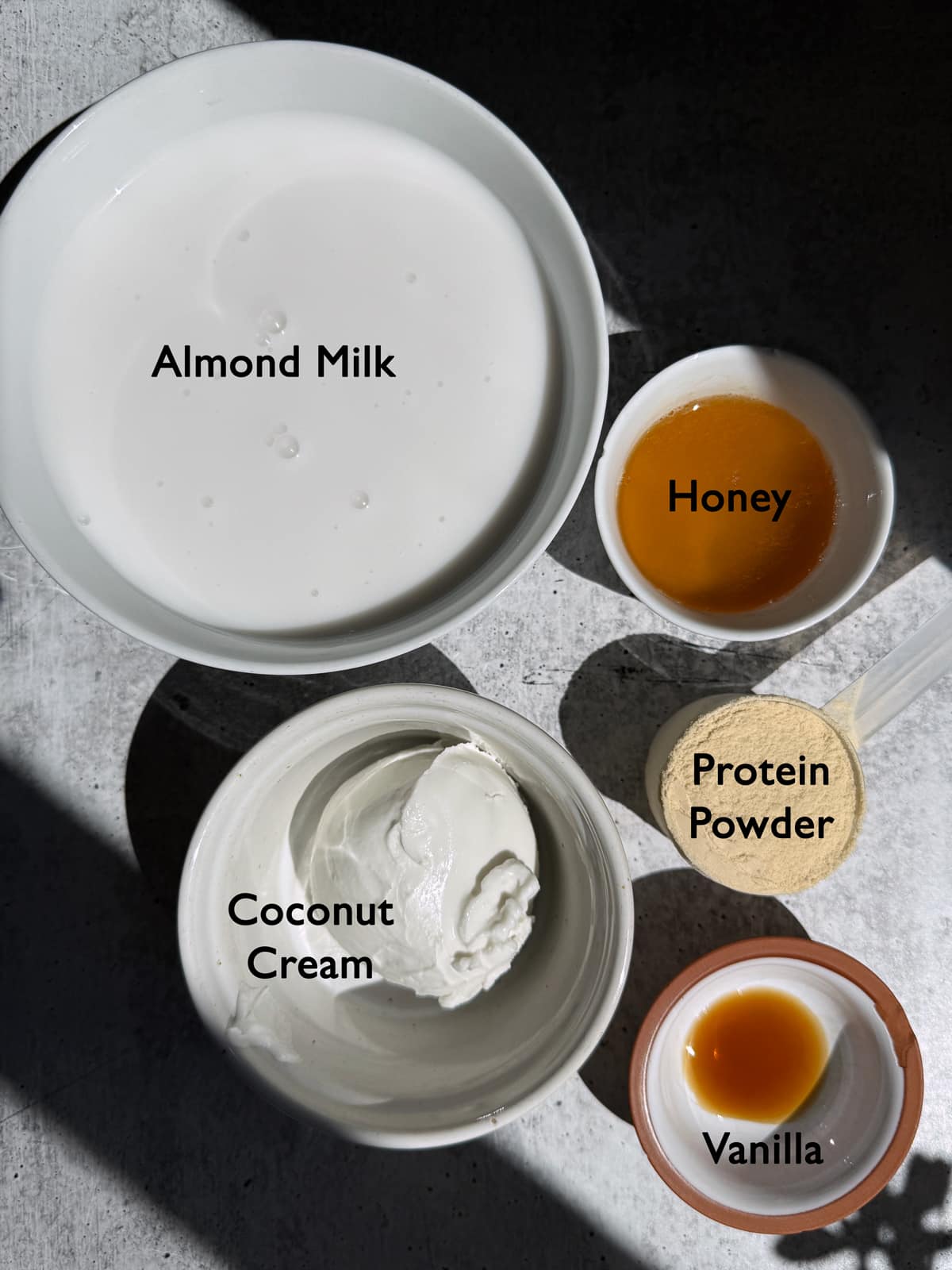 Ingredients in dairy free Ninja Creami vanilla protein ice cream.