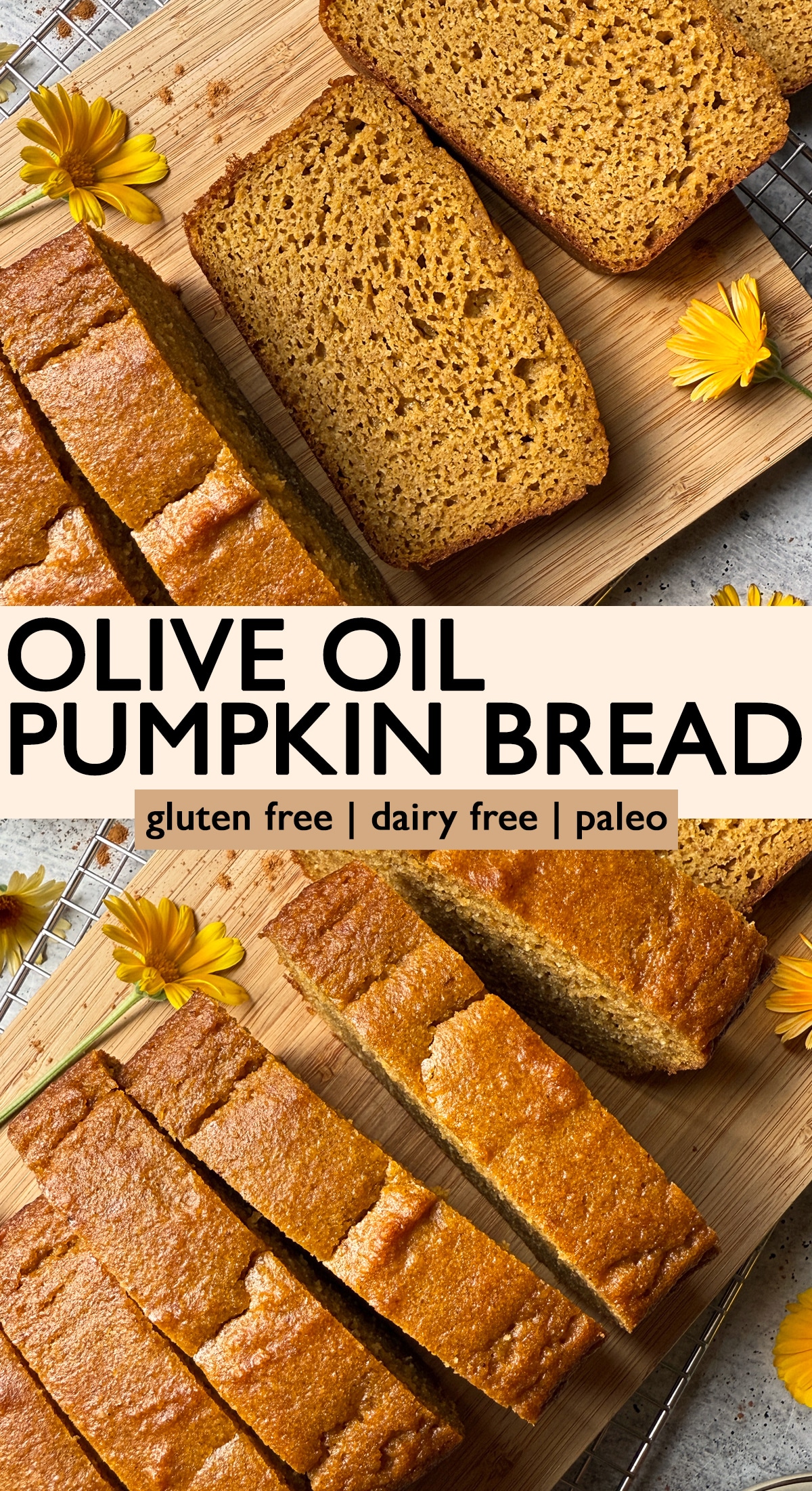 Pinterest image for olive oil pumpkin bread.