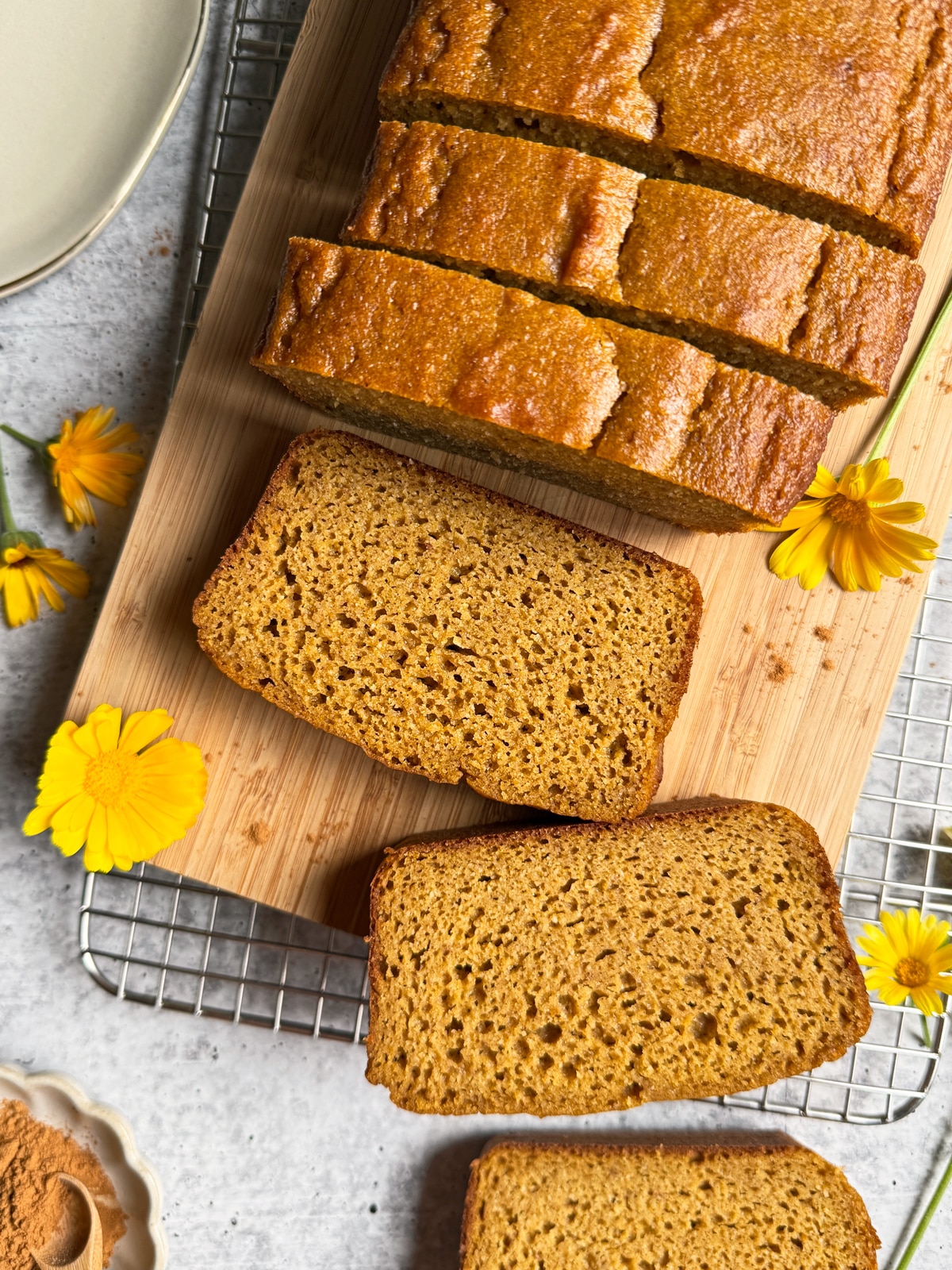Top view of sliced loaf.