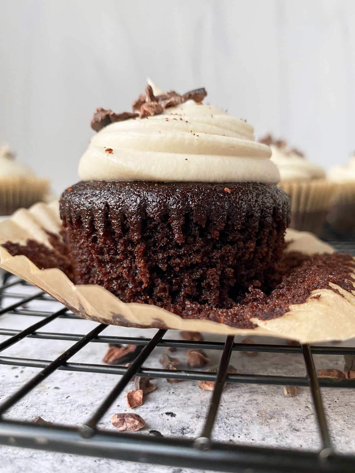 Paleo chocolate cupcake made with almond flour.