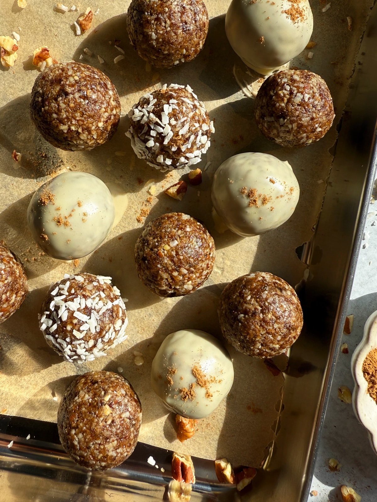 Paleo cinnamon roll energy bites.