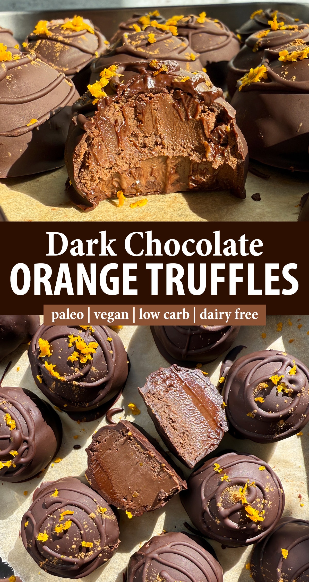 Pinterest image for dark chocolate orange truffles.