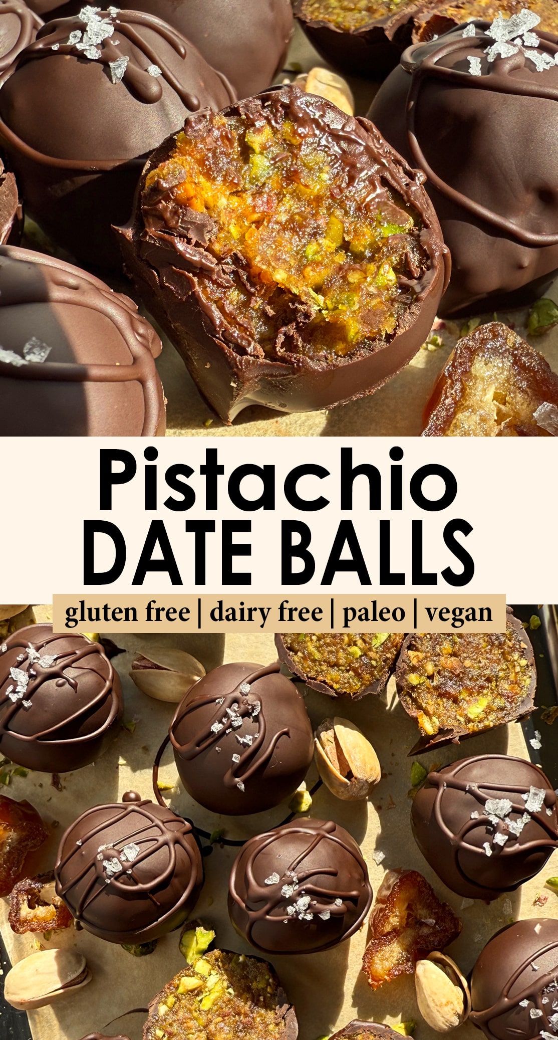 Pinterest image for pistachio date balls.