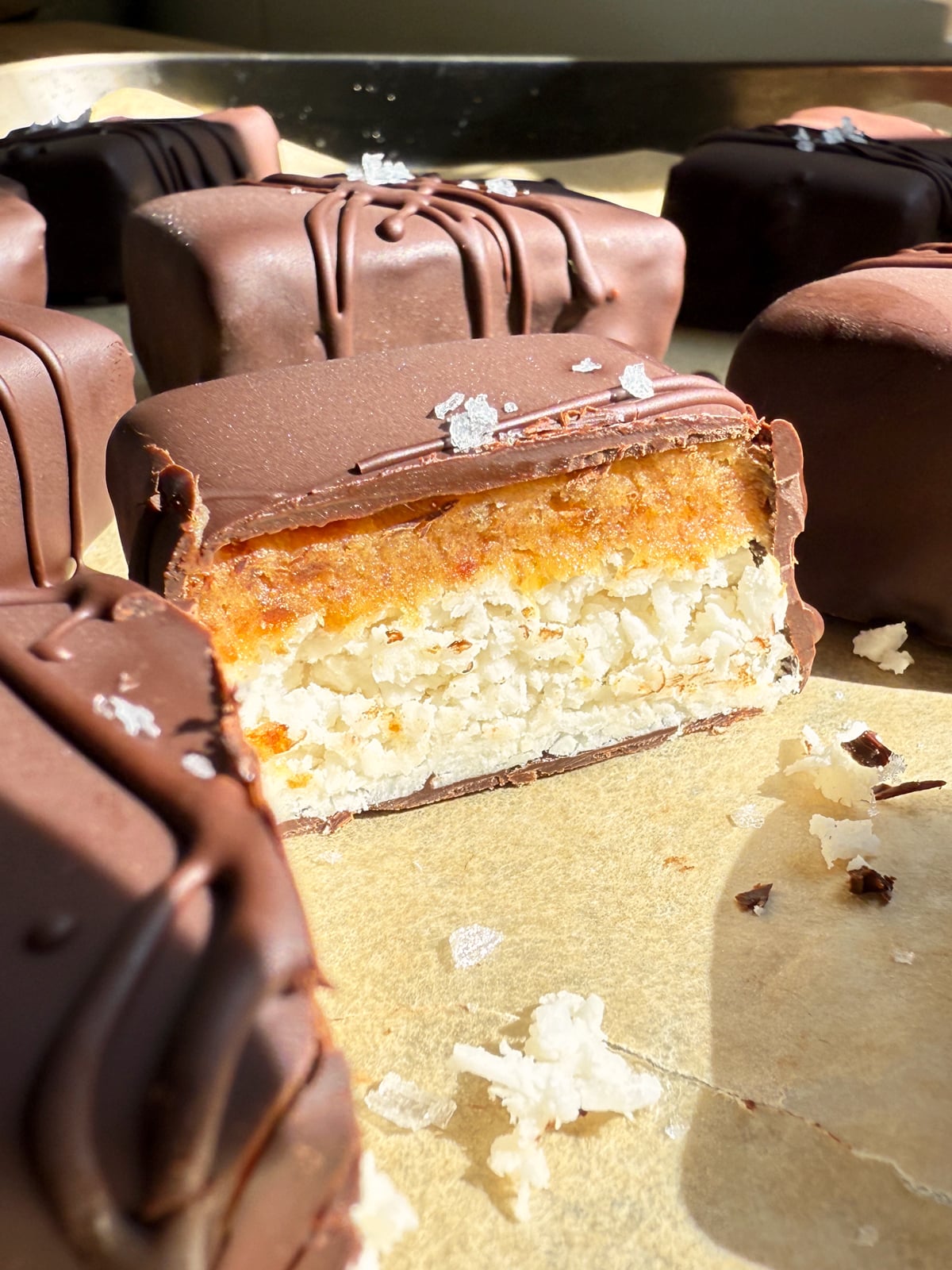 Bar cut in half to show the inside.