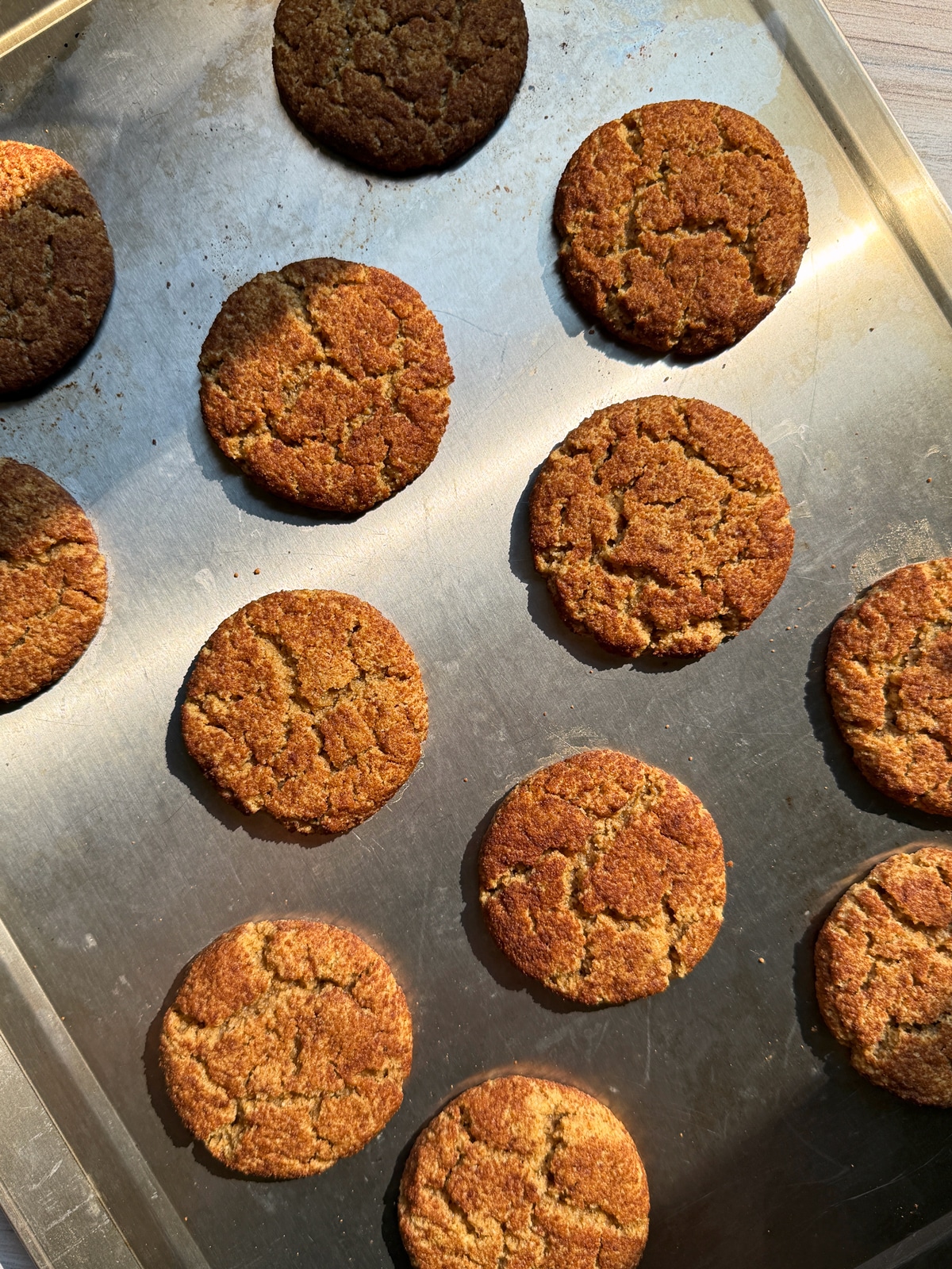 Baked cookies on baking sheet.