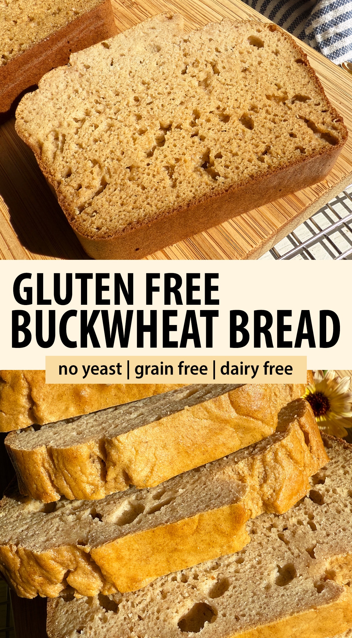 Pinterest image for gluten free buckwheat bread.