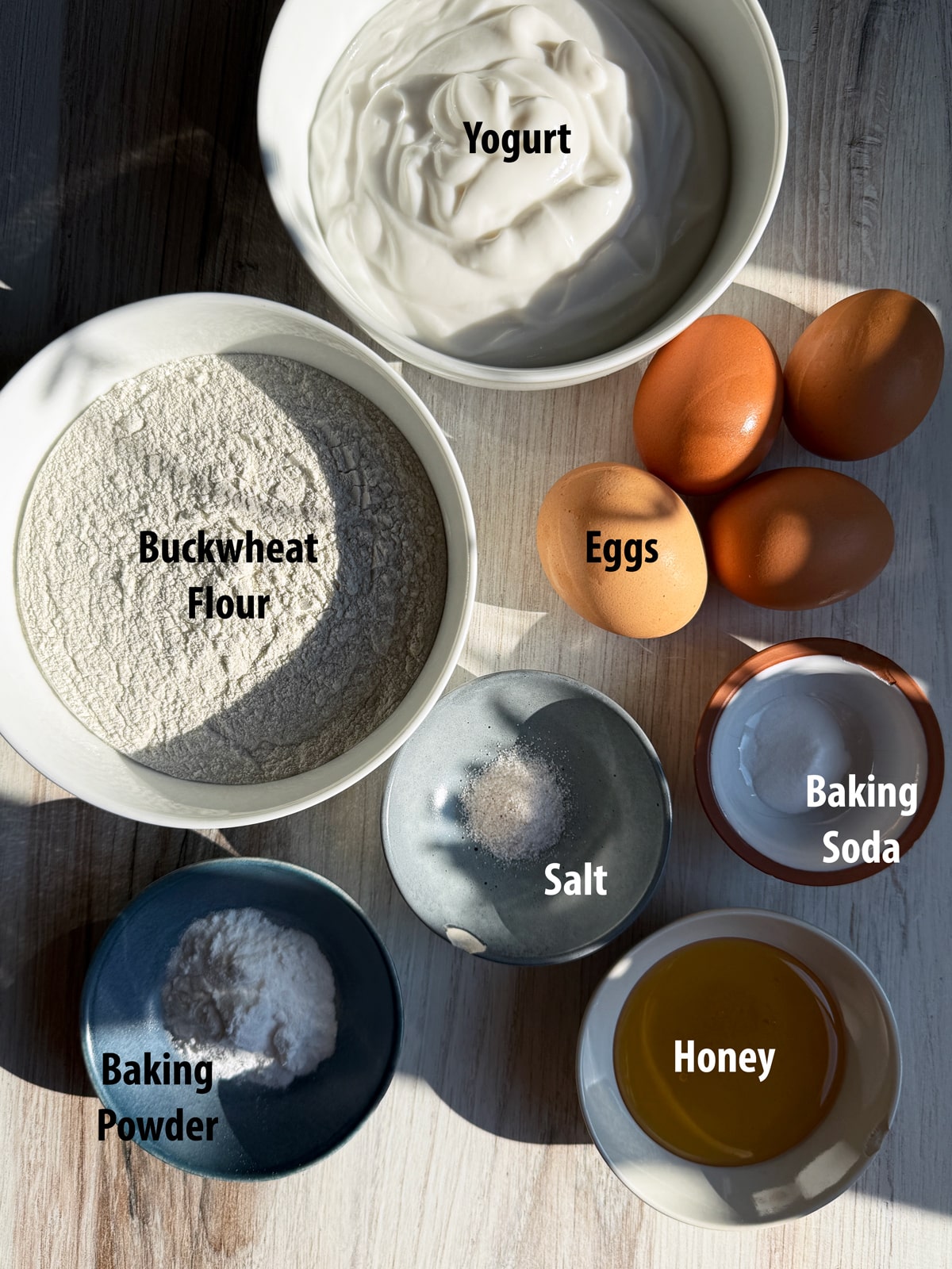 Ingredients needed to make gluten free buckwheat bread.