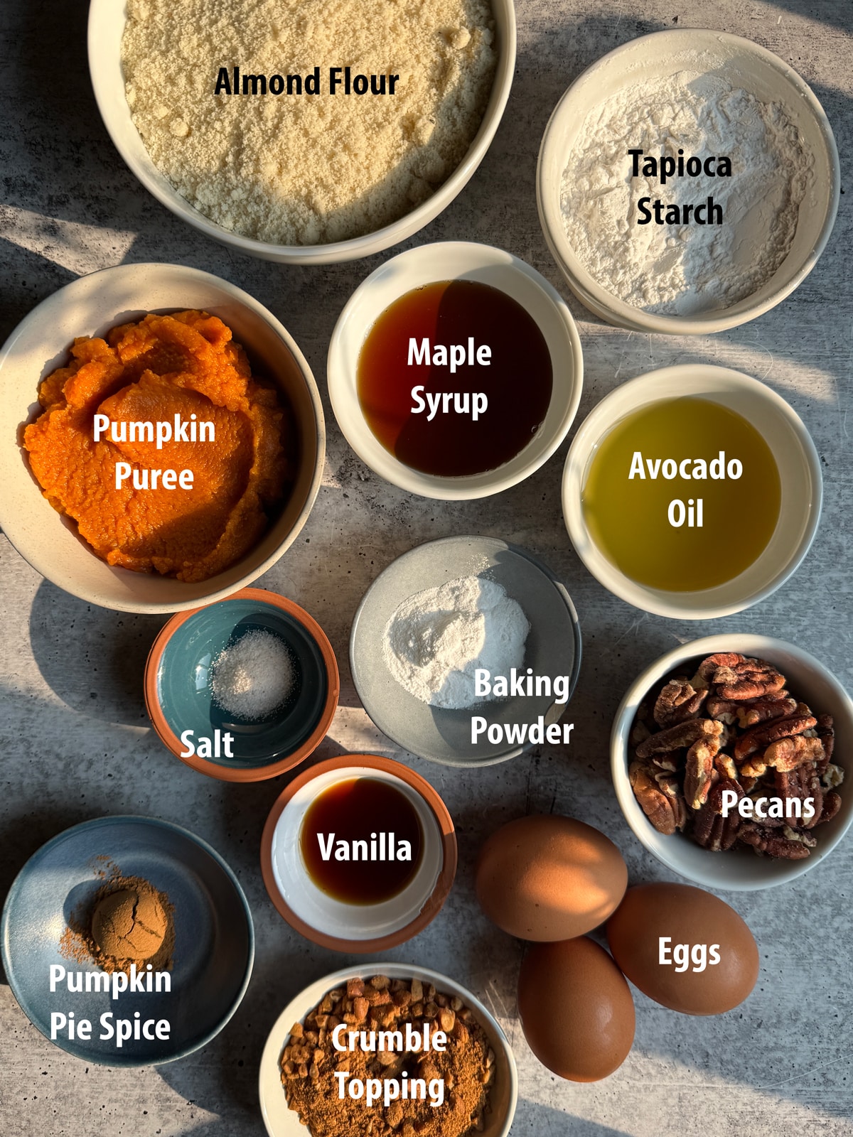 Ingredients in pumpkin pecan muffins.