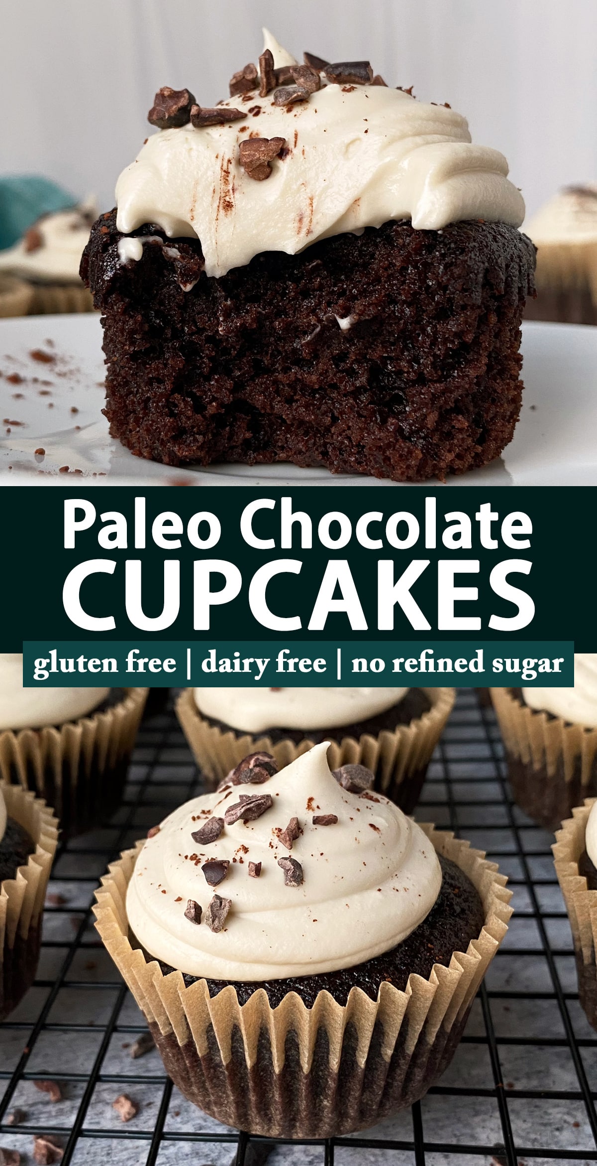Pinterest image for paleo chocolate cupcakes.