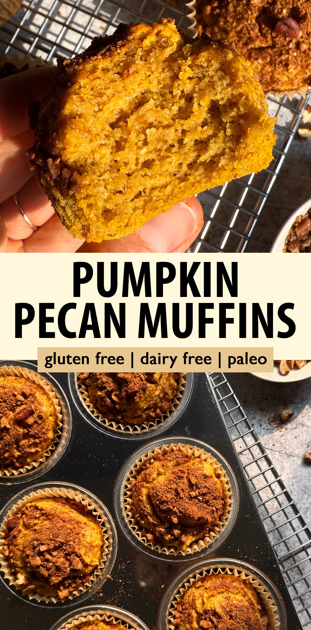 Pinterest image for pumpkin pecan muffins.