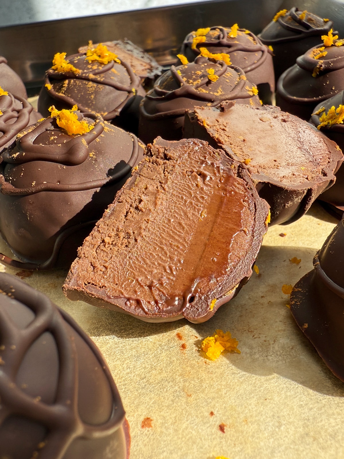 Cut truffle to show the filling.