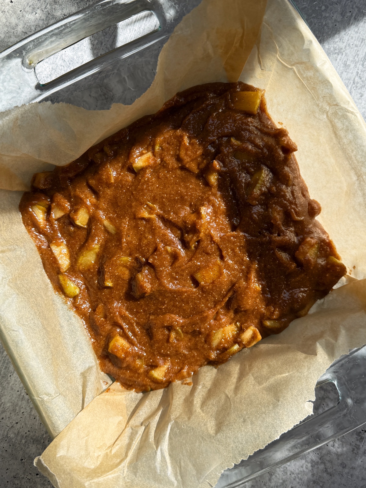 Unbaked apple blondies ready to bake.