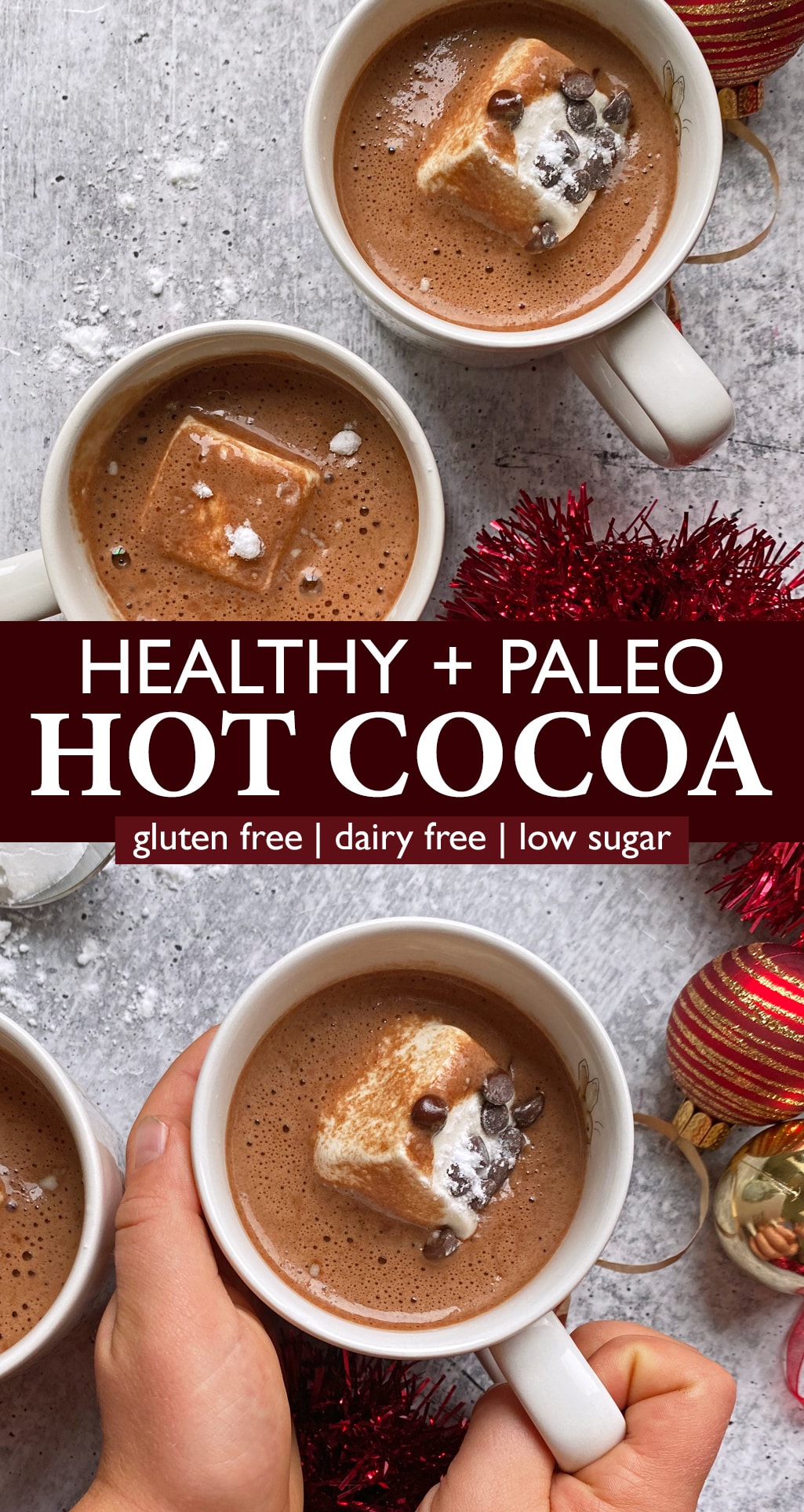 Pinterest image for healthy paleo hot chocolate.