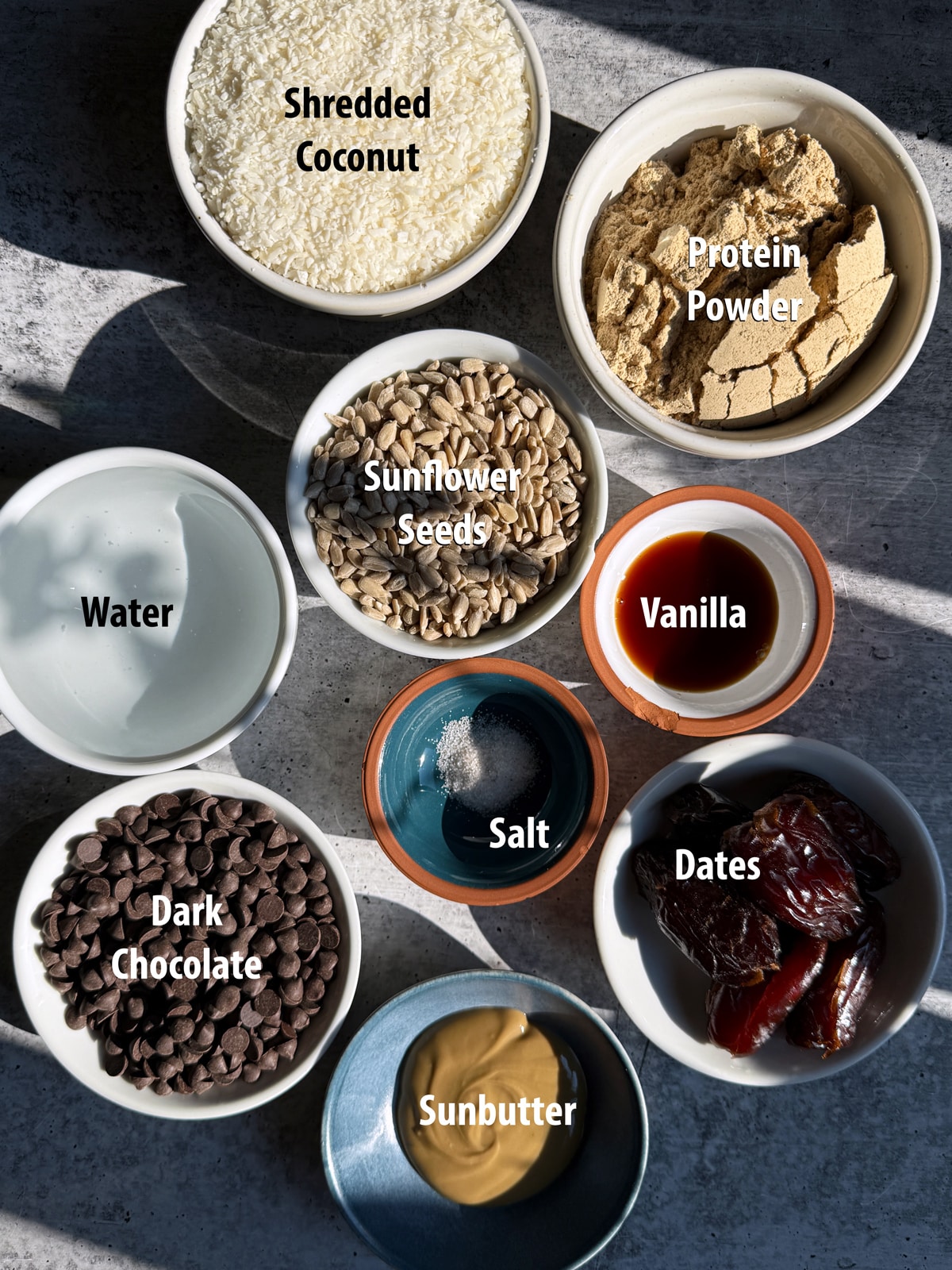 Ingredients needed to make paleo nut free protein bars.