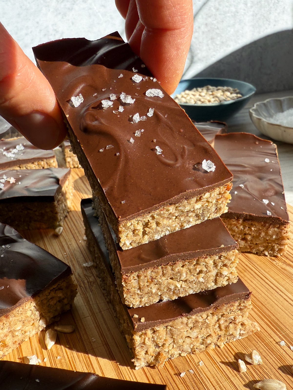 Grabbing a nut free protein bar.