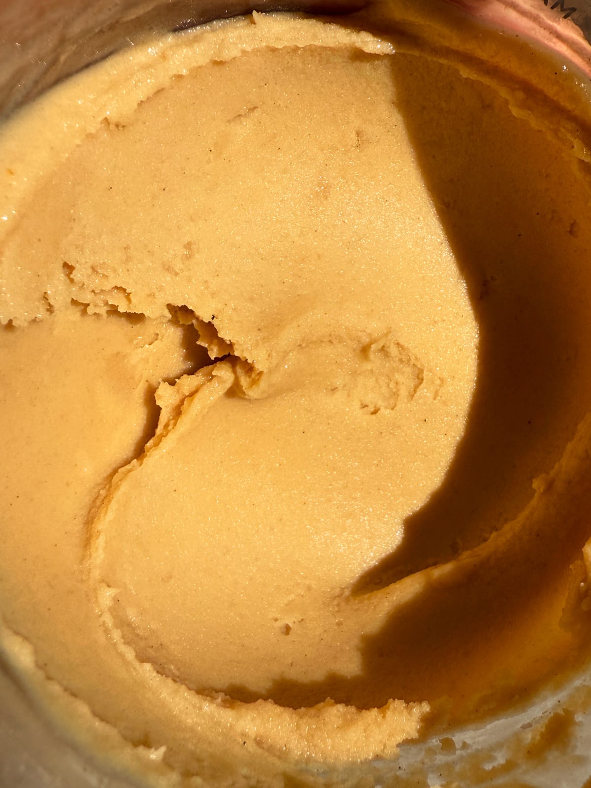 Close up of blended pumpkin creami.