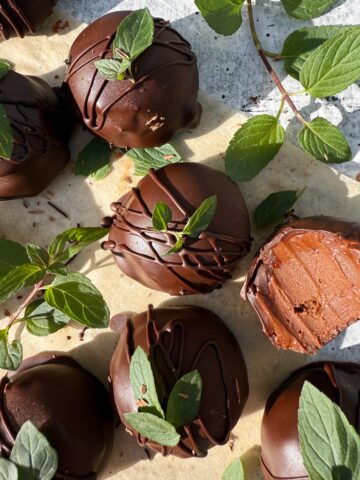 Homemade dark chocolate mint truffles.