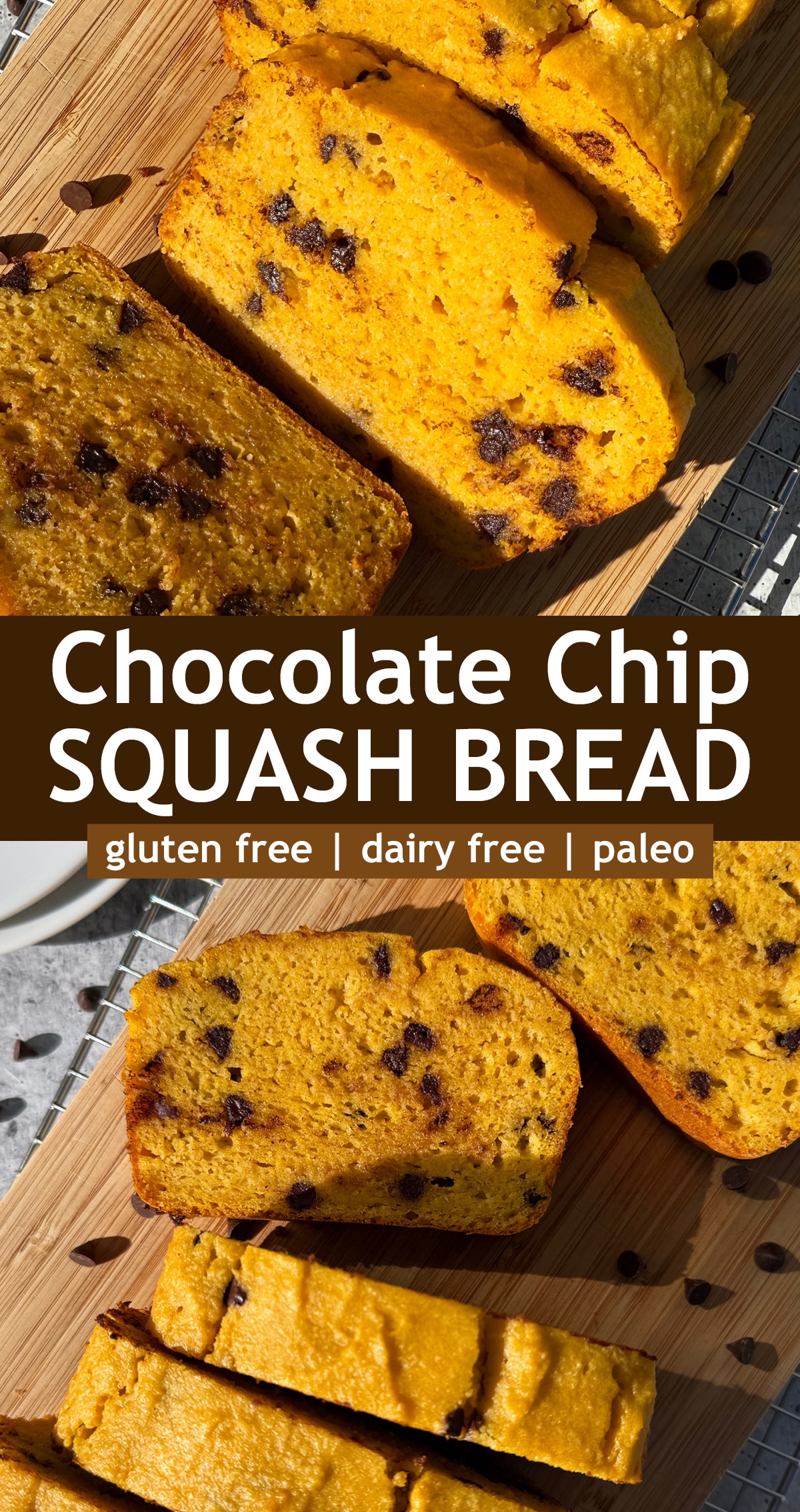 Pinterest image for chocolate chip squash bread.