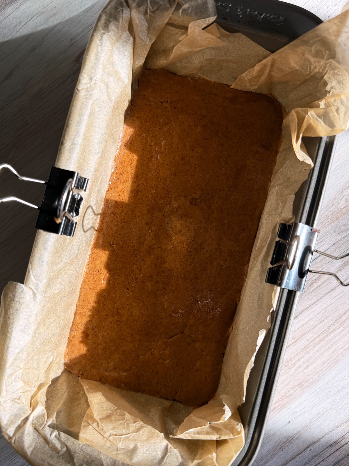 Base in lined loaf pan.