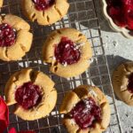 Top view of cranberry thumbprint cookies.
