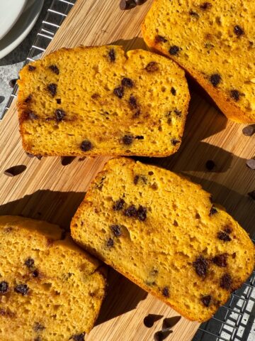 Slices of bread on a cutting board.