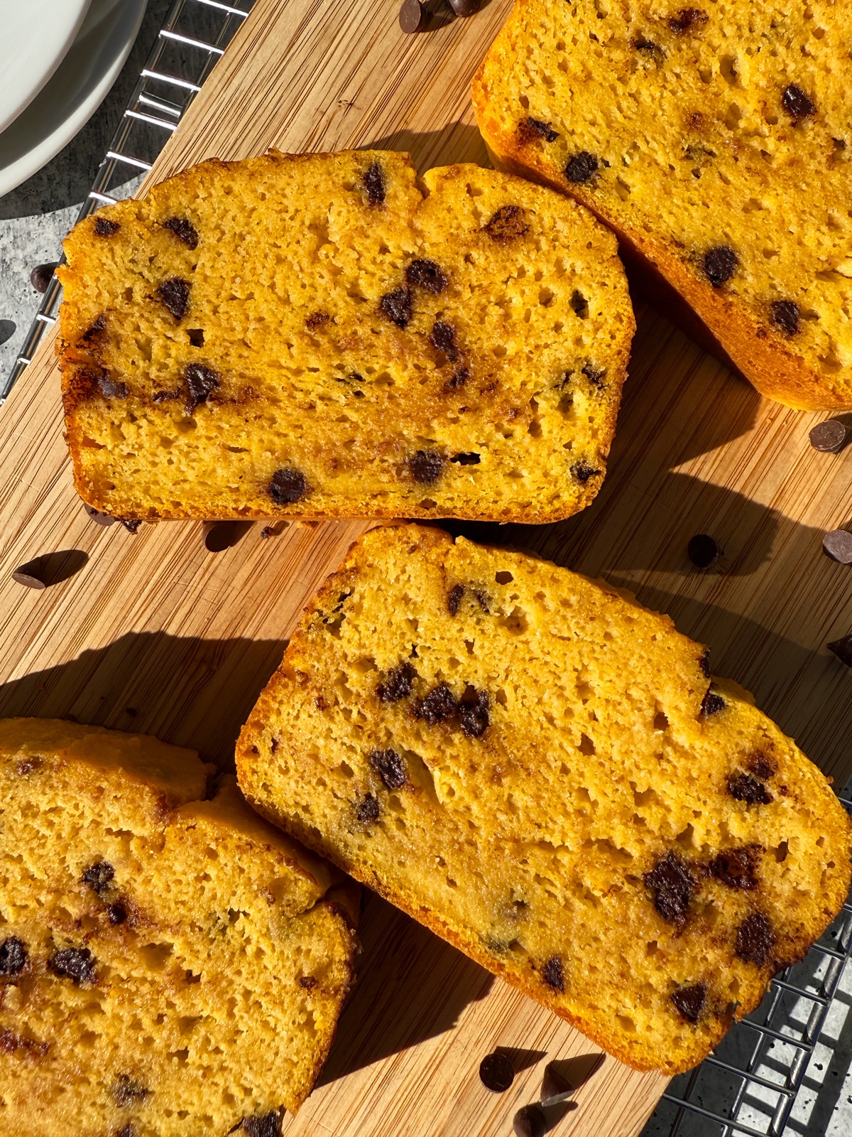 Slices of bread on a cutting board.