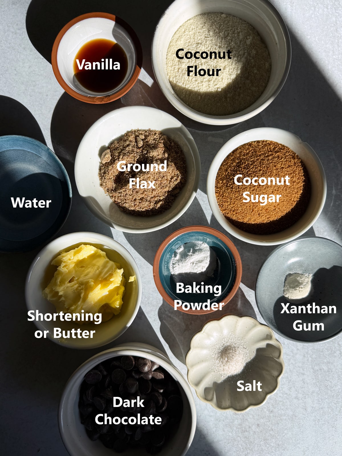 Ingredients needed to make coconut flour sugar cookies without eggs.